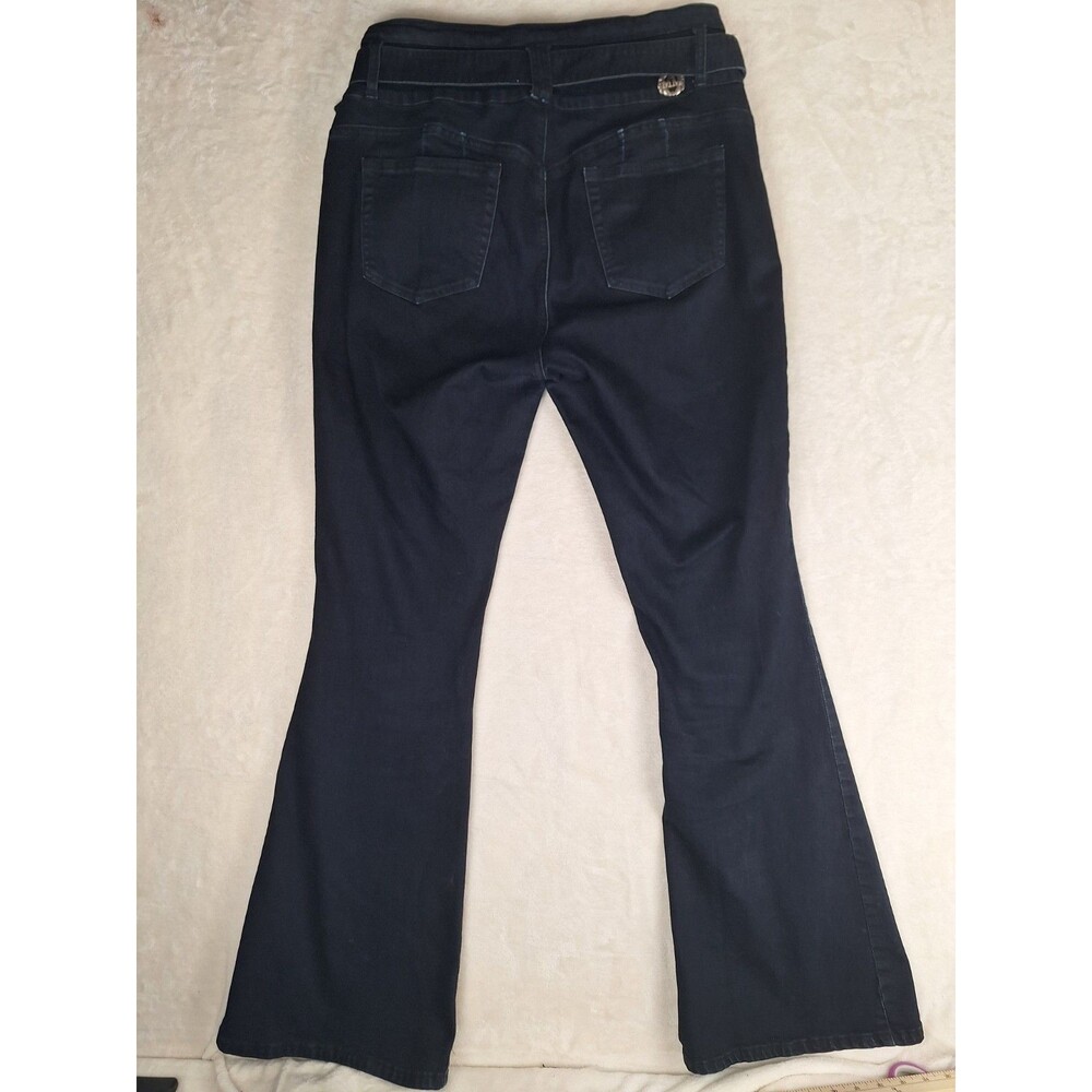Mitzi Michel Button Front Jeans Juniors 15 Flare Black High Rise Belted 30x33 - Picture 9 of 11